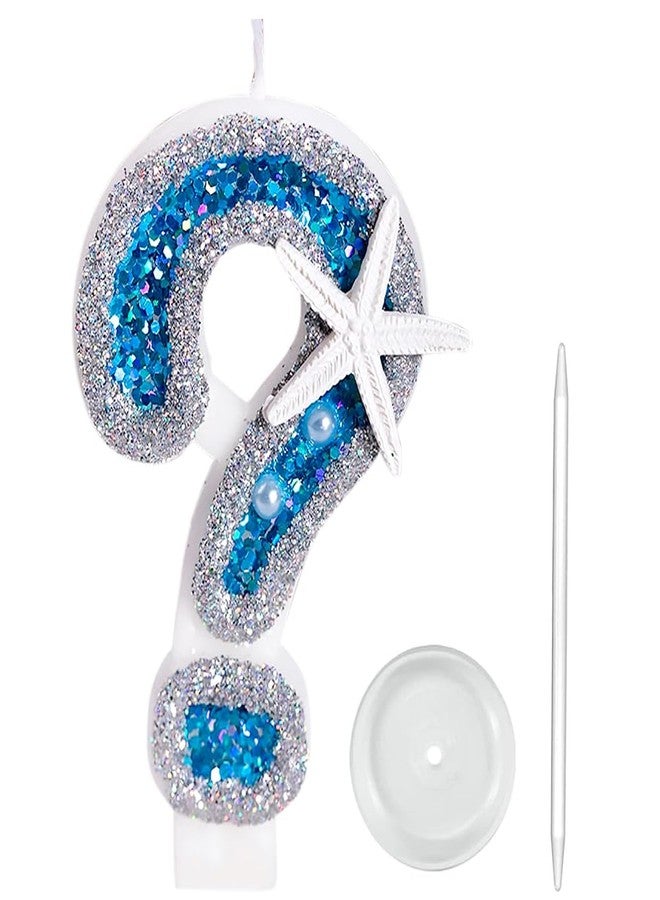 Aprildecember Birthday Number Candle, Conch Starfish Sequins Number Candles, Blue Glitter Number Candle Cake Topper for Birthday Party Wedding Anniversary (Question Mark) - Image 1